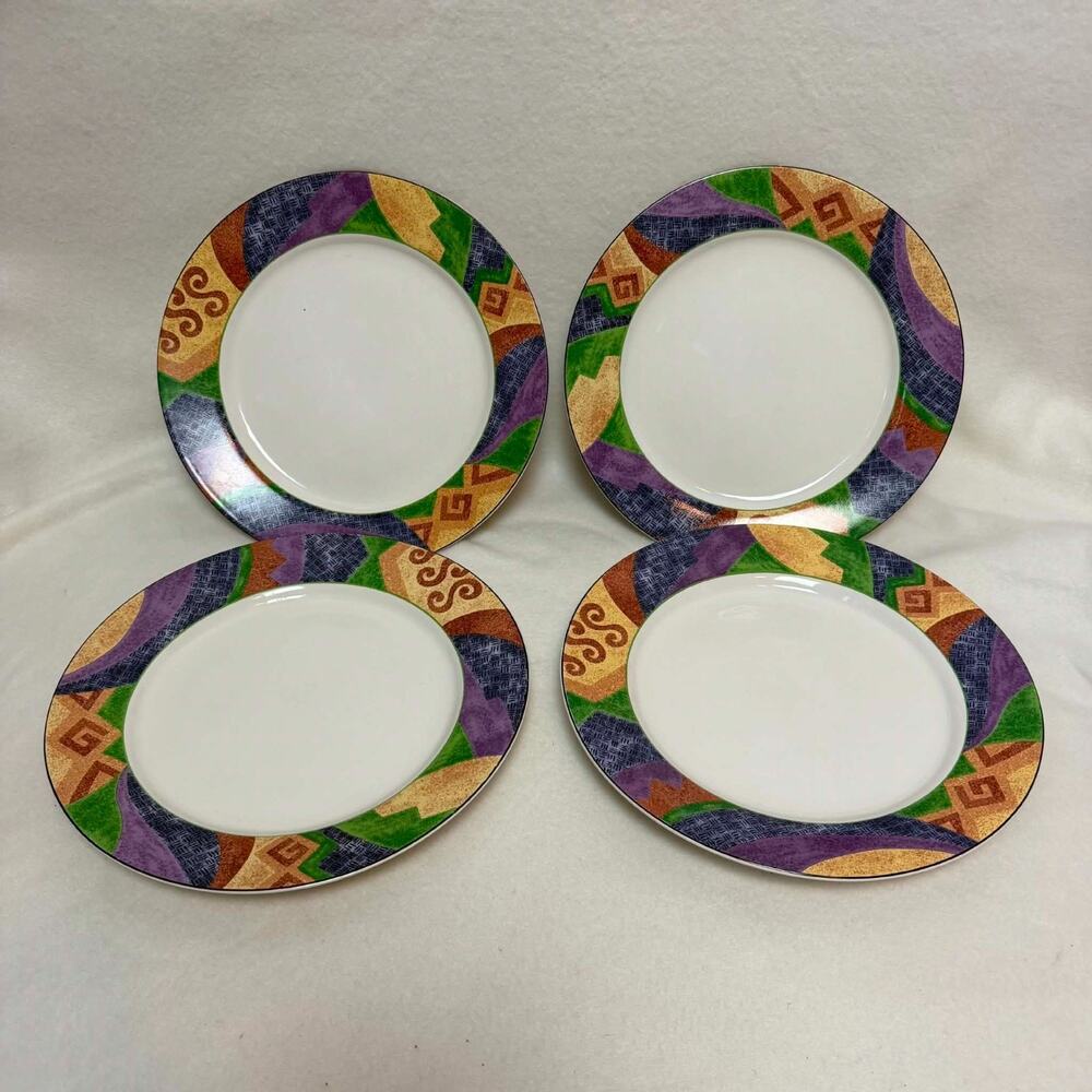 Vintage 90s Sango Karma Pattern #4895 Dinner Plates Set of 4 MCM Geometric
